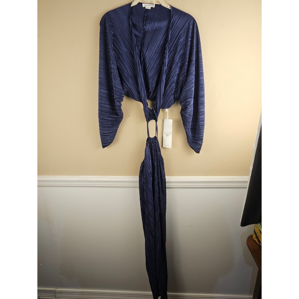 NWT Good American Womens Blue Rinse Always Fits Plisse Midi Dress 1/2 Small